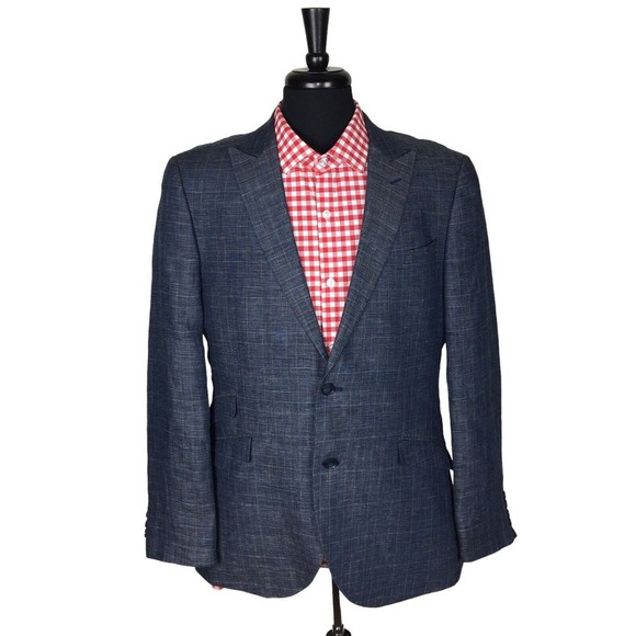 Egara Slim Two Button Unstructured Blazer Linen Sport Coat Jacket Men Size 44R ?